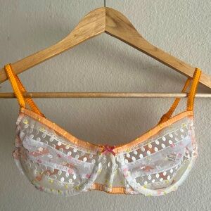 SOLD - For Love And Lemons Polka Dot Lace Bra - Orange & White